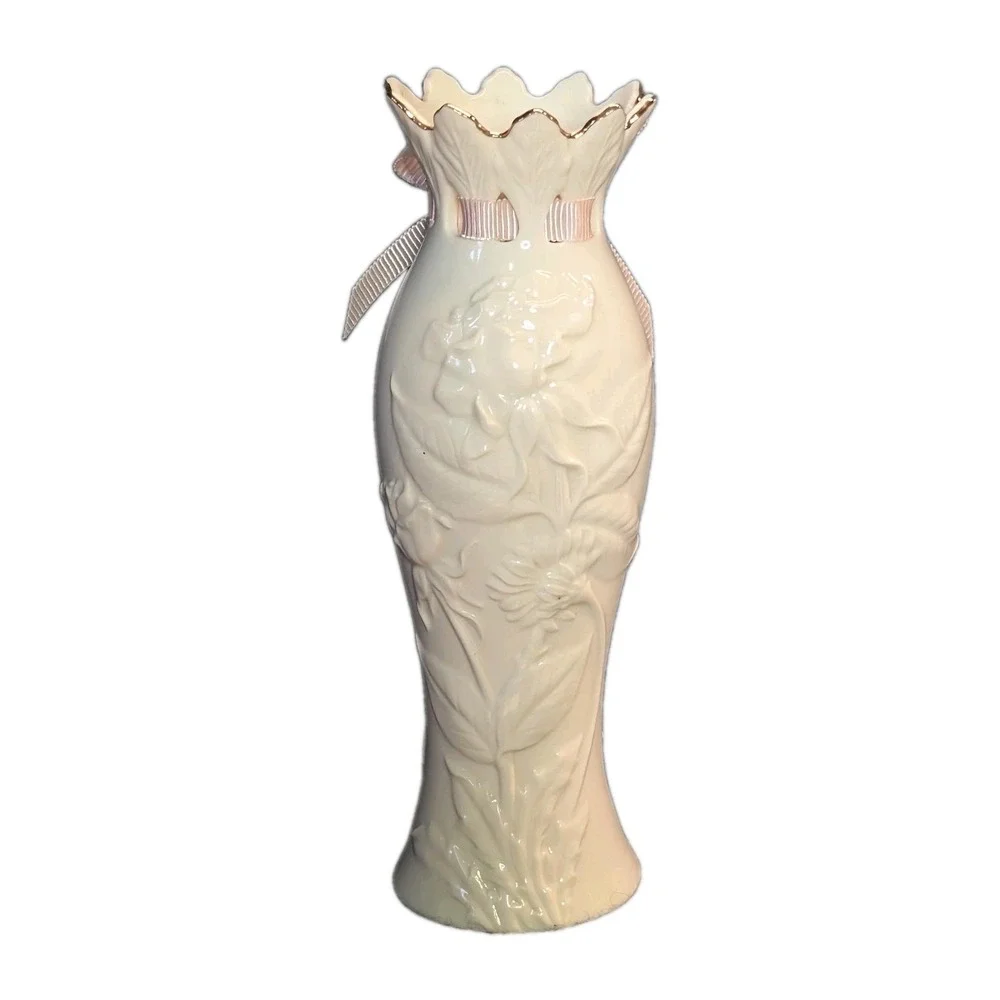 Lenox Vase Rose Bud Pink Ribbon 8
